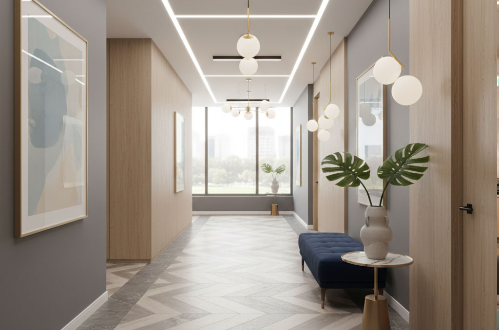 Office hallway with luxury vinyl tile floors