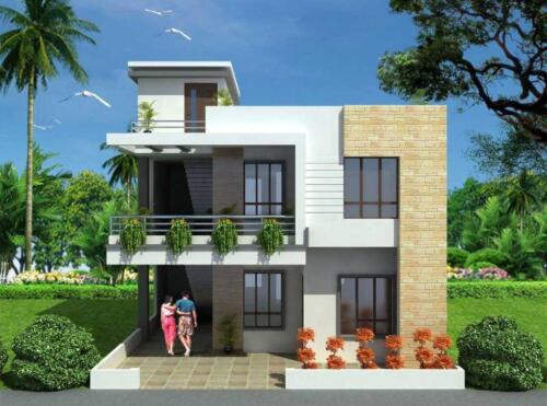 Exterior modern duplex house front elevation designs